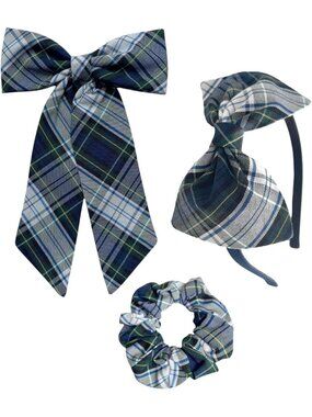 Tartan Plaid Hair Bow Set for Girls - Headband & Scrunchie, School Accessories
